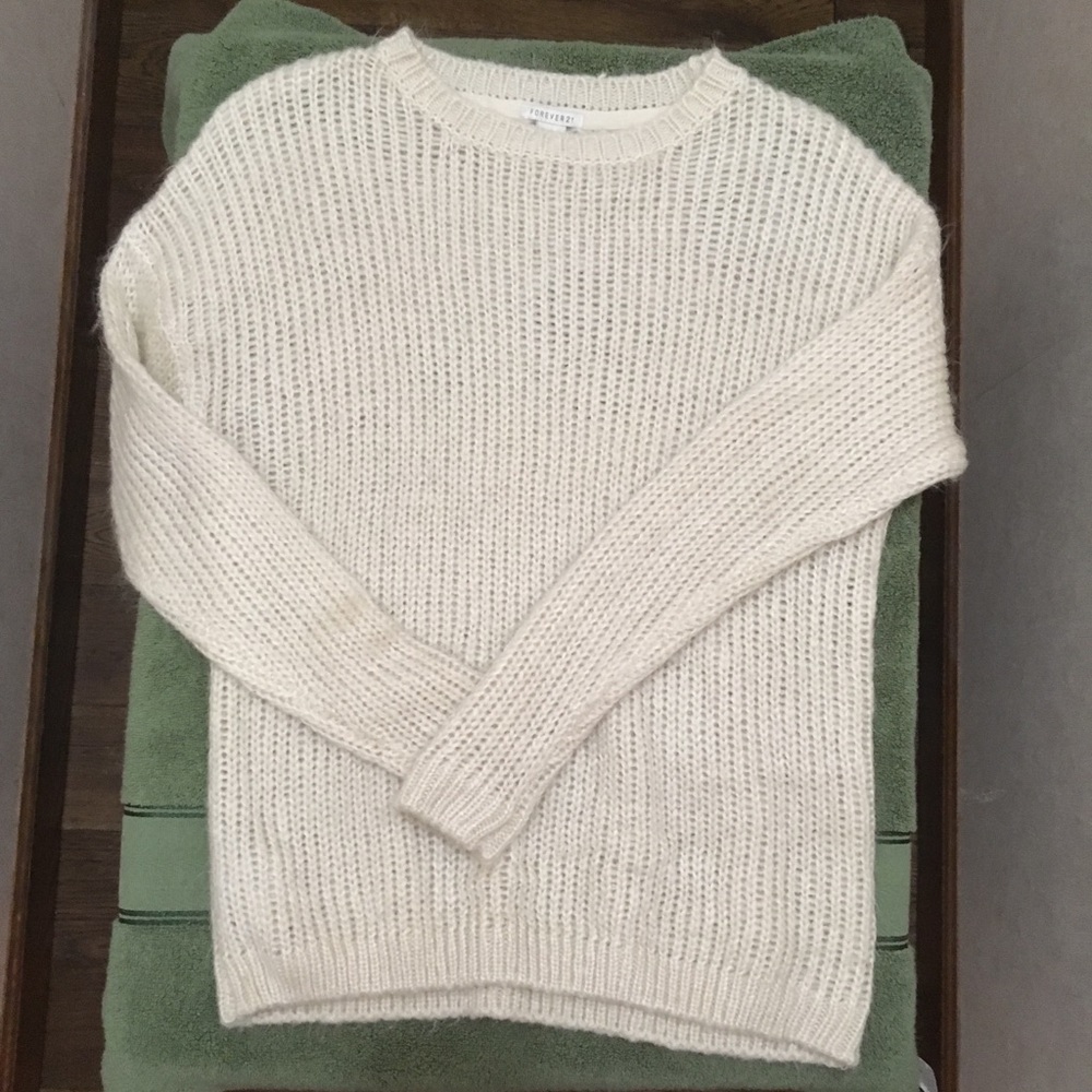 F21 long cream knit sweater